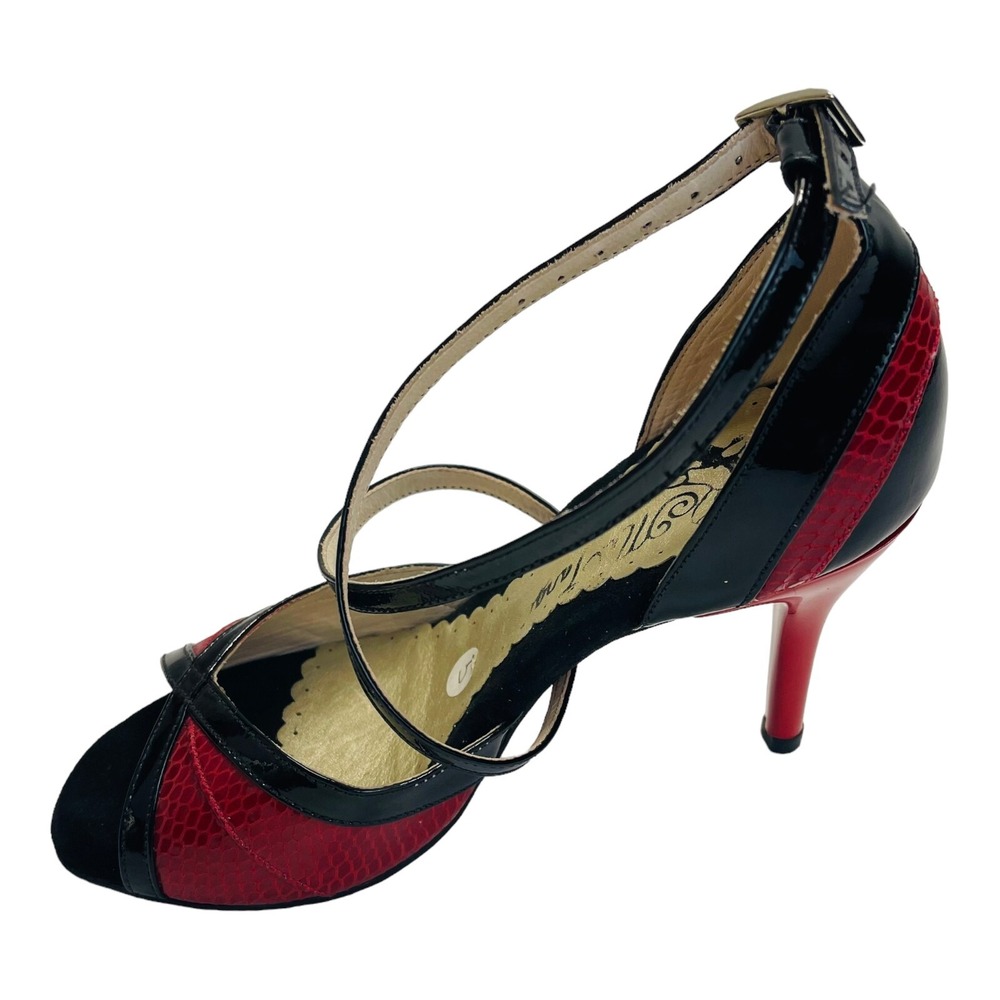 Mr Tango Shoes Women Size 5 Black Red Snake Skin Open Toe High Heels Dance Shoes - Picture 7 of 15